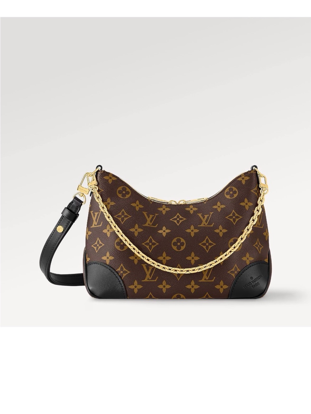 Louis Vuitton Monogram Shoulder Bag with Black Trim and Gold Chain